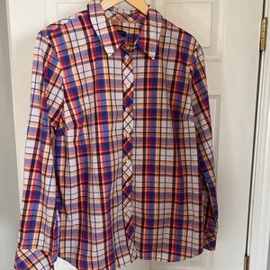 Talbots button down shirt womens size large long sleeve plaid 100% Cotton button